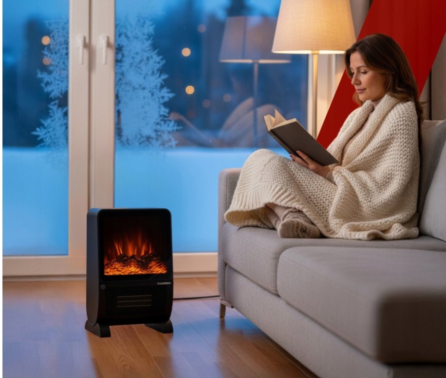 Mocny grzejnik elektryczny z efektem kominka